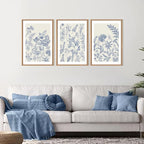 HPINUB Classic Chinoiserie Floral Framed Canvas Wall Art Set,Watercolor Blue and White Botanical Flowers Wall Decor,Navy Blue Minimalist Wildflower Art Print for Living Room,Bedroom,Office-24x36x3