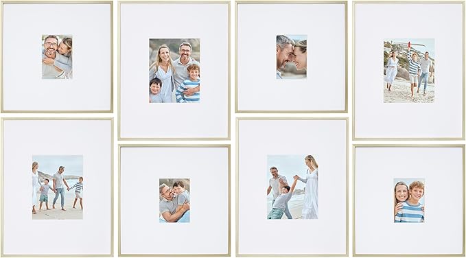Camden Reed Arcadia 8 Piece Oversized Gallery Wall Frame, 16x20 and 16x16 Inch Matted Frames for Featuring 8x10 and 5x7 Inch Photographs or Art Prints, Gold Finish