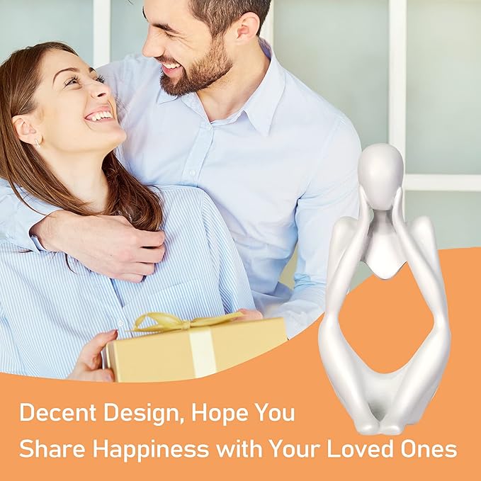 Sandstone Resin Thinker Style Abstract Sculpture Statue Collectible Figurines Home Office Bookshelf Desktop Decor (Small White, Focus)