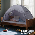 Sumbababy Toddler Bed Tent Canopy: Lights & Flags Indoor Floor Bed Kids Tent Playhouse - Foldable Twin Bunk Bed Curtains - Girls & Boys Bedroom Privacy Space Sleeping Tents Gifts (Large Gray)