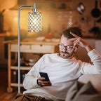 Crystal Floor Lamp - Industrial Modern Standing Lamps with LED Bulb for Living Room Bedroom Office - Silver