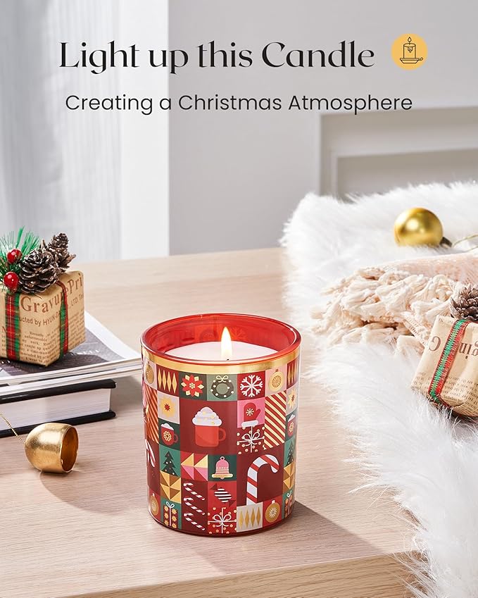 M&SENSE Candy Cane Apple & Coconut Scented Holiday Candle for Christmas, 9.9oz 55Hours Burn Time Fruit Scent Cotton Wick Clean Non Toxic Natural Soy Wax Candle for Spa Yoga Meditation