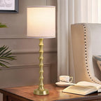 30.5" Gold Table Lamps for Living Room, Gold Buffet Lamp Set of 2 for Sideboard, Modern Golden Lamps Set of 2 Tall Skinny, Tall Golden Bamboo Lamp for Home Office, Skinny Candlestick Lampset