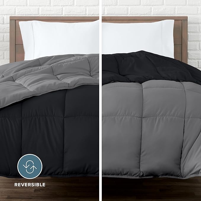 Bare Home Oversized Queen Comforter - Reversible Colors - Goose Down Alternative - Ultra-Soft - Premium 1800 Series - All Season Warmth - Bedding Comforter (Oversized Queen, Black/Grey)