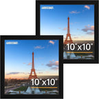 FIXSMITH 10x10 Picture Frame Set of 2, Photo Frame with HD Plexiglass, Display Pictures 8x8 with Mat or 10x10 Without Mat, Black Picture Frames Collage Wall Decor, Gallary Wall Frame