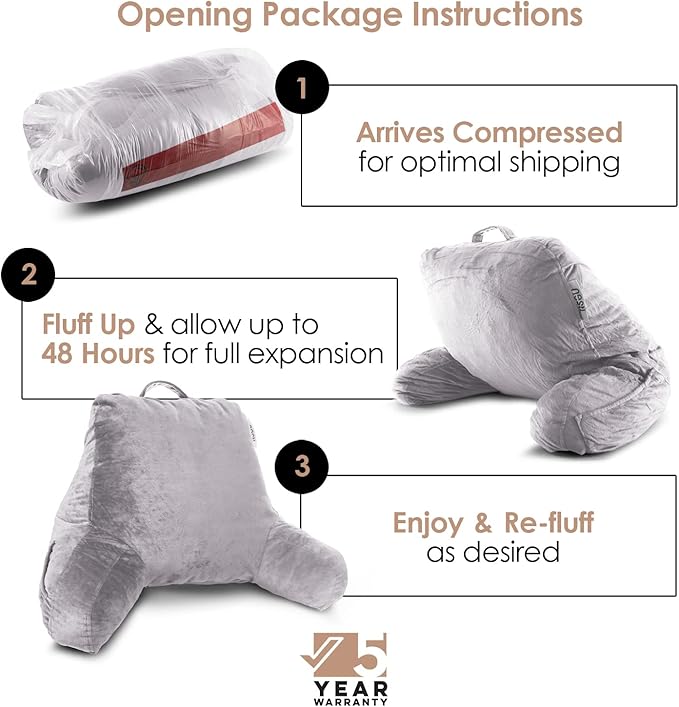 Nestl Reading Pillow for Kids, Small Bed Pillow, Back Pillow for Sitting in Bed, Memory Foam Chair Pillow, Reading & Bed Rest Pillows, Grey Lavender Back Pillow for Bed, Arm Pillow with Pockets