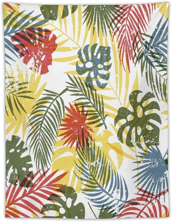 ICMOLYYENLO Boho Green Leaves Tapestry, Mid Century Abstract Tropical Palm Leaves Modern Minimalist Geometric Wall Hanging, Neutral Home Decor Art for Living Room Bedroom Dorm 60x80 Inch