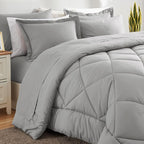 CozyLux Queen Comforter Set Light Grey - Bed in a Bag Queen Size 7 Pieces, Luxury Soft Bed Set for All Seasons, Bedding Set with Down Alternative Comforter, Sheets, Pillowcases & Shams