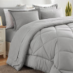 CozyLux King Size Comforter Set Light Grey - 7 Pieces Bed in a Bag King, Luxury Soft Bed Set for All Seasons, Bedding Set with Down Alternative Comforter, Sheets, Pillowcases & Shams