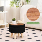 Wimarsbon Pouf Ottoman, 100% Cotton Knitted Boho Footstool, Round Footrest with Non-Skid Wood Legs, Home Décor Handmade Pouffe, Leisure Floor Step Stool for Living Room (Storage Black)