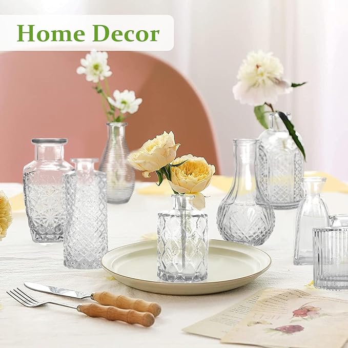 22 Pack Bud Vase in Bulk - BEAHOT Clear Flower Vases for Wedding Decorations, Glass Vase for Centerpiece Table Decorations, Small Boho Vase for Home, Wedding Decor, Mother's Day, Party, Office