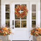 22 inch Artificial Fall Wreaths for Front Door,Autumn Wreath with Large red Berries and Fall Leaves Suitable for Indoor Outdoor Wall Porch Harvest Festival Thanksgiving Day Farmhouse Holiday Decor.