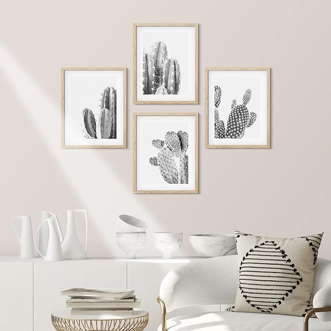 SIGNWIN Framed Black & White Saguaro Southwest Desert Tropical Cactus Wall Art, Set of 4 Floral Botanical Wall Decor Prints, Nature Wilderness Wall Décor for Living Room, Bedroom - 11"x14" Natural