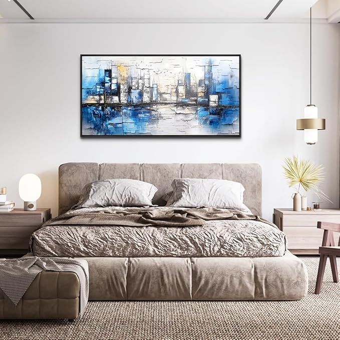 ZUITINGHUA Black Framed Canvas Wall Art For Living Room Wall Decor For Bedroom Office Wall Decorations Blue Landscape Paintings Abstraction Pictures Artwork Room Aesthetic Home Decor 20x40 In