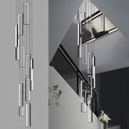 Modern Adjustable Height Pendant Light Fixture Black 252W LED Pendant Lights 12 Rings Rectangular Chandelier Staircase Large Chandelier Lobby Living Room Foyer High Ceiling Chandeliers