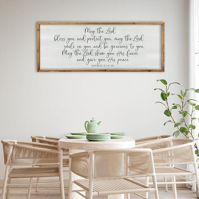 ZZJJHYWGQ Christian Wall Decor Numbers 6:24-26 Bible Verse Catholic Sign 32"×12" for Living Room Religious Scripture Art Christ Jesus Family Large Wooden Framed Home Hanging (Wood)