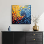 Framed Blue Modern Abstract Wall Art, Minimalist Large Canvas Paintings Artwork for Walls, Blue Yellow Art Prints Pictures for Living Room, Hallway, Bedroom, Office, Bathroom Wall Decor -24x24 Inch