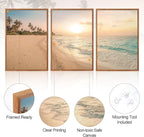 Aurlan Tropical Beach Sunset Framed Wall Art(16"x24"), 3PCS Coastal Ocean Island Canvas Artwork, Vintage Seascape Landscape Scenery Decor Prints for Office Home
