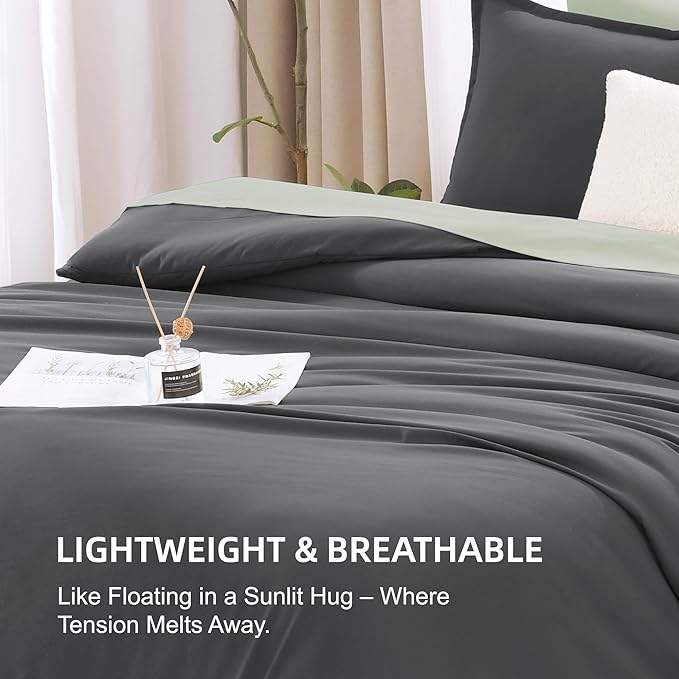 Litanika Oversized King Comforters Dark Grey Super King Size, 3 Pieces Lightweight Solid Bedding Comforter Set, All Season Fluffy Bed Set (120x120In Comforter & 2 Pillowcases)