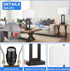 Set of 2 Modern Touch Control Table Lamps with 2 USB Ports, 22’’ Large Bedside Nightstand Lamps 3-Way Dimmable Desk Lamp with White Fabric Shade for Bedrooms Living Room Reading, 2 LED Bulbs Included