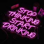 Stop Thinking Start Drinking Neon Sign Pink Led Neon Signs for Wall Decor Neon Lights up Letters for Bar Decor Bar Decorations for Home Led Light Sign for Man Cave decor Party USB Powered (13.38"L x 12.99"W)