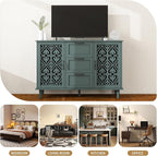 Sideboard Buffet Credenza - Modern 2 Door 3 Drawer Cabinet with Storage, Accent Cabinet with Carved Pattern, Farmhouse Wood for Living and Dining Area (Green)