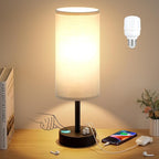 Grey Touch Bedside Lamp with USB - 3 Way Dimmable Table Lamp for Bedroom, Nightstand Lamp with Black Charging Station for Desk Dorm, Office, Boy Kids Room, Small