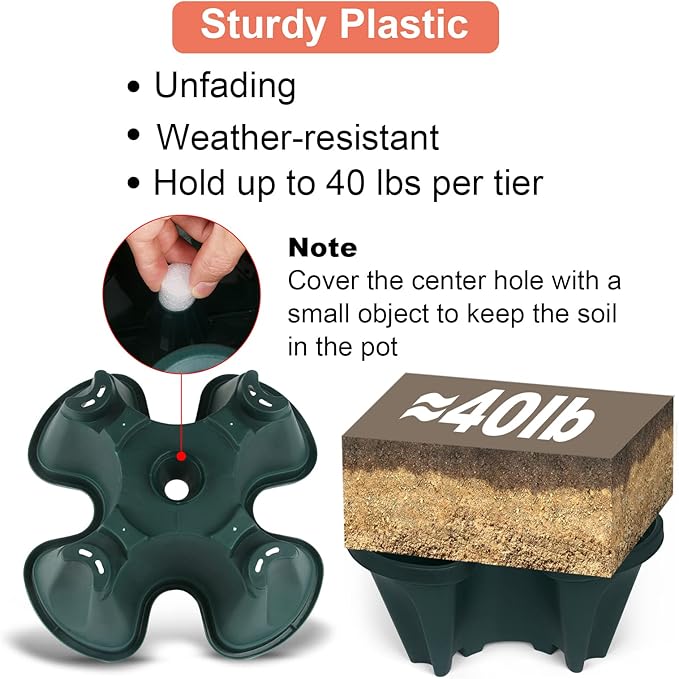 Vertical Planter 3 Tier Stackable Planters Garden Planters Strawberry Herb Flower and Vegetable Planter Indoor Outdoor Gardening Pots with Removable Wheels and Tools