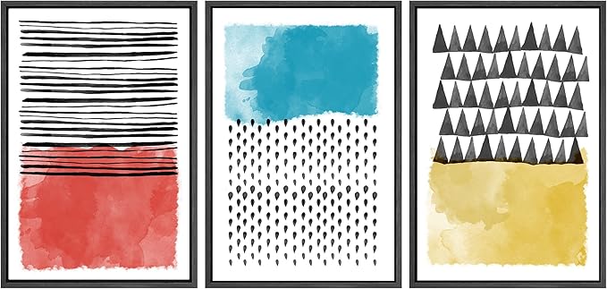 SIGNWIN Canvas Print Wall Art Squares and Abstract Line Art Geometric Line Illustrations Modern Art Mid-Century Modern Warm for Living Room, Bedroom, Office - 16"x24"x3 Black