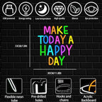 Make Today A Happy Day Neon Sign, Inspirational Colorful Letter Neon Light for Wall Decor, Dimmable Motivation LED Light Sign for Bar Cafe Restaurant Office Living Room Wedding