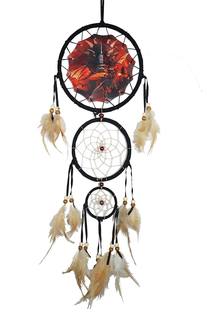 Remorelt Wolf Eagle Bear Dream Catcher Bedroom Wall Decor, Christmas Home Decoration, Room Accessory, White Moon Feather Decoration - Unique Home Craft Wall Pendant (DC21 6inch Dragon)