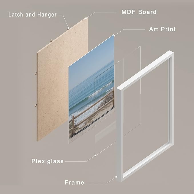 SIGNWIN Framed White Aerial View Blue Ocean Wave Beach Shore Wall Art, Set of 4 Landscape Colorful Wall Decor Prints, Nature Wilderness Wall Décor for Living Room, Bedroom - 12"x16" White