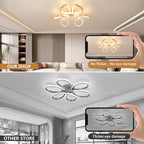 Q&S Modern Dining Room Light Fixture,Kitchen Led Ceiling Light,Dimmable Gold Flush Mount Ceiling Light Fixture for Bedroom with Remote,Led Chandelier for Living Room Hallway 3-Color Change