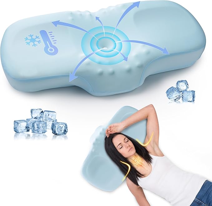 MASTERY MART Adjustable Memory Foam Pillow for Neck Pain Relief, Cooling Cervical Pillow, Thin Orthopedic Bed Pillow for Side Back Stomach Sleeper - 63x40cm