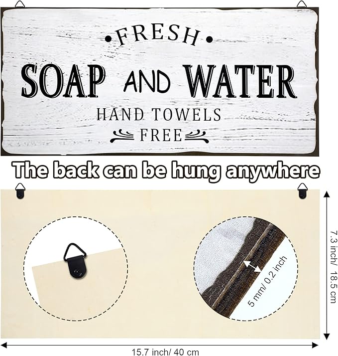 Jetec Farmhouse Bathroom Decor, Fresh Soap and Water Sign Vintage Bathroom Wood Plaque Rustic Wall Decor for Wall Art Decoration Restroom(Classic)