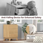 Fluted Dresser for Bedroom,3 Drawer Dresser for Closet,Storage Cabinet and Chest of Drawers with Gold Handle,TV Stand,Storage Organizer for Living Room,Hallway,Entryway,Nature Oak