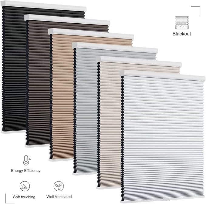 Changshade Cordless Cellular Shades, Blackout Honeycomb Shades for Windows, Pull Down Pleated Blinds, Easy to Install for Indoor Windows and French Doors,31.5" W x 72" H, Beige