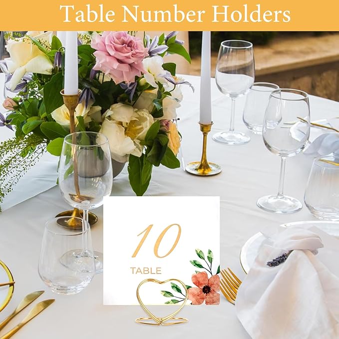 16Pcs Gold Place Card Holders,Picture Holders for Tables Heart-Shaped Table Number Holder Mini Photo Holder for Centerpiece Party Wedding