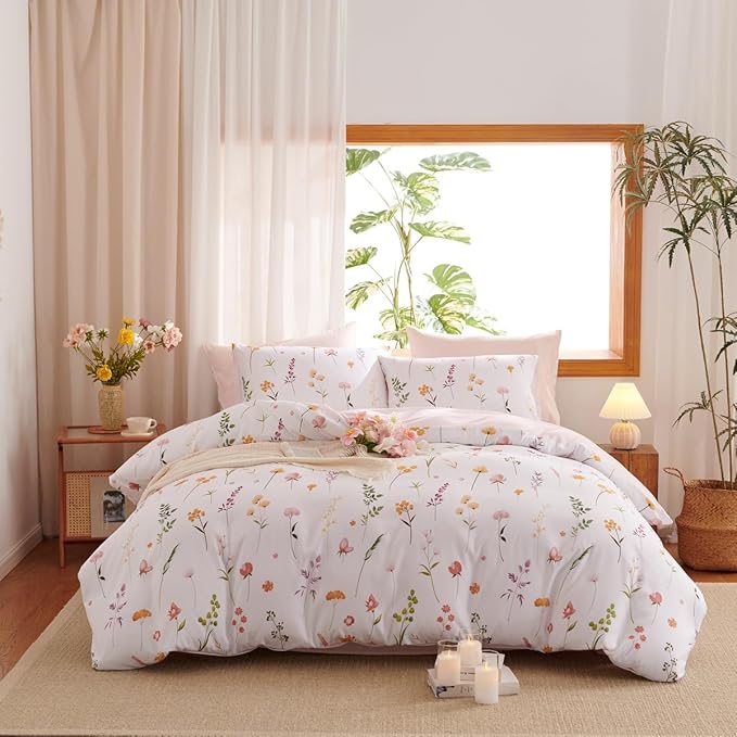 Floral Comforter Set Twin Size - 2 Pieces Pink White Floral Comforter Bedding Sets Reversible Pattern,Twin Back to School Comforter with Flowers Patterned and 1 Pillowcase