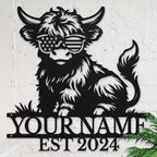 Personalized Highland Cow Name metal Signs,Custom Highland Cow Metal Shed Wall Decor,Black Metal Wall Art Plaques Outdoor wall Decorative Signage (Style C)