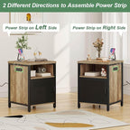 FATORRI End Table with Storage, Rustic Side Table for Living Room, Narrow Wood and Metal Bedside Tables with Door (Rustic Oak)