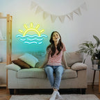 Sunset Sunrise Neon Sign Sun on The Sea Neon LED Light Sign for Wall Decor Wave Neon Light up Sign Beach Home Decor Aesthetic for Teen Girls Bedroom Game Room Decor Ocean Sun Night Light Wedding