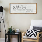 ZZJJHYWGQ Bible Verse Wall Decor With God All Things Are Possible 32"×12" Christian Religious Home Inspirational Print Catholic Sign for Living Room Religious Faith Large Hanging Art (Wood)