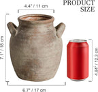 Ceramic Flower Vase Home Decor - Farmhouse Table Vases with Handle Living Room Decoration Vintage Decorative Aesthetic for Shelf Coffee Dining Desk House Bookshelf Fireplace (7.1" Retro)