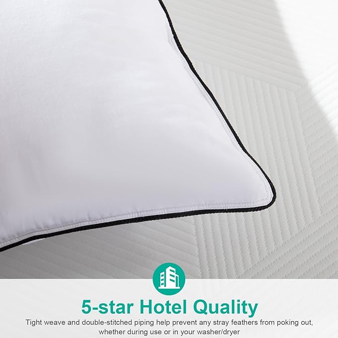 APSMILE Medium Firm Feather Down Pillows Standard Size Pack of 1, Luxury Goose Feather Pillow for Sleeping, 600TC/DM Organic Cotton Cover Hotel Collection Bed Pillows (White, 20"x26")