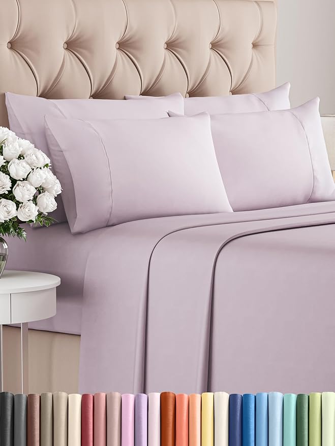 Full Sheets Set 6 Piece - Includes 4 Pillowcases - Bed Sheets Full Size - Soft Hotel Luxury Bedding - Cooling, Comfy & Breathable - 1 Flat & 1 Fitted & 4 Pillowcases w/ Deep Pockets - Light Lavender