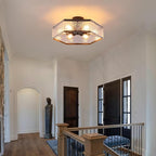 6-Light Large Modern Black Flush Mount Ceiling Light Fixture 20 inch Water Ripple and Metal Hexagon Cage Semi Flush Mount Ceiling Light for Hallway Entry Bedroom Living Room Farmhouse, Black