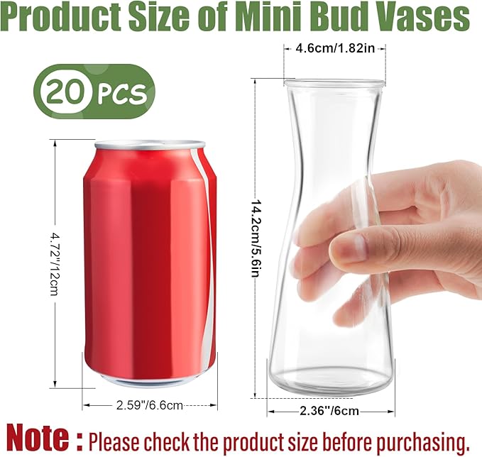 Small Clear Glass Bud Vases 20Pcs Mini Vases for Flowers Tulip Eucalyptus Plants, Glass Flower Vases for Centerpieces Dining Table, Clear Bud Vases Bulk for Wedding Party Bridal Shower Home Decor