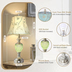 Bedside Table Lamp Set of 2 with Nightlight and USB A+C Ports, 27'' High Vintage Table Lamps with Silver Leaf Finish and Embroidered Shade, Nightstand Lamps Decor for Bedroom Living Room Home Office