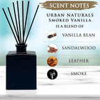 Urban Naturals Smoked Vanilla Reed Diffuser Set with Vanilla Bean, Sandalwood & Leather – 5 Ounce Sleek Black Rectangular Refillable Glass Bottle – Made in The USA